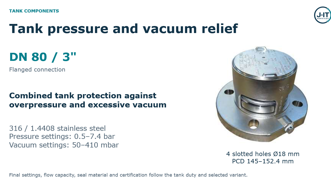 J-IT tank pressure and vacuum relief component